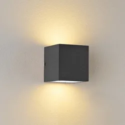 Outdoor wall luminaire Up&Down, IP44, angular, 2x GX53, excl. lamps, aluminium / glass