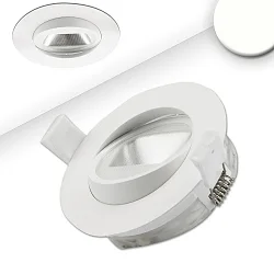 Recessed LED spot, asymmetric COB, IP44, round, Ø 9.5cm, CRI >90, swivelling, dimmable, white, 8W 4000K 550lm 50°