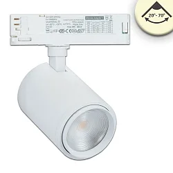 Projecteur triphasé 42W - 20°-70° ON-OFF commutable, focalisable, pivotant à la cardan IP20, blanc mat 