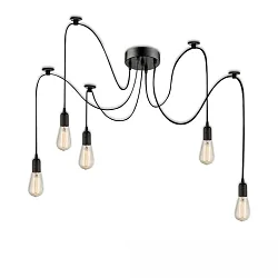 pendant luminaire SPIDER 1 5 flames, round, without shade E27 IP20, black dimmable