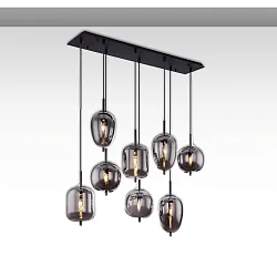 Luminaire à suspension SMOKY GLASS 8 flammes E27 IP20, noir  gradable