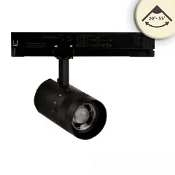Projecteur triphasé 8W - 20°-55° DIM pivotant, 2 pôles, focalisable IP20, noir gradable