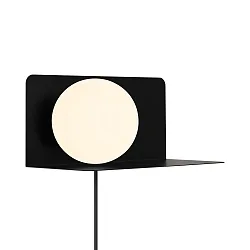 wall luminaire LILIBETH with switch, with shelf, ball shaped, with lamp socket E14 IP20, black matt 