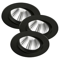 Nordlux LED Recessed Downlight FREMONT IP23 Set of 3, each Ø 8.5cm, 5.5W 4000K 345lm 36°, swiveling 12°, black