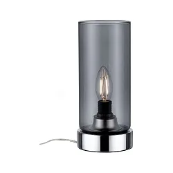 Lampe de table PINJA cylindrique, avec interrupteur E14, chrome, couleurs fumée gradable