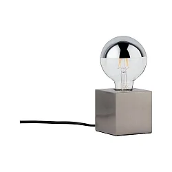 Lampe de table KURA forme en dé E27, fer brossé gradable