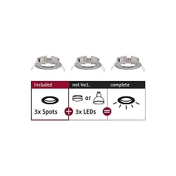 Set of 3 Recessed luminaire CHOOSE, fixed, IP44, 230V, max. 3x 10W Ø5.1cm, iron brushed