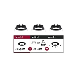 Set of 3 Recessed luminaire CHOOSE, fixed, IP44, 230V, max. 3x 10W Ø5.1cm, black matt
