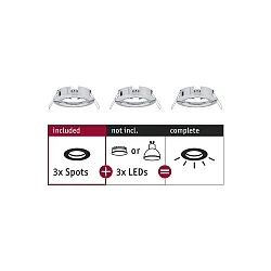 Set of 3 Recessed luminaire CHOOSE, fixed, IP44, 230V, max. 3x 10W Ø5.1cm, chrome