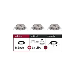 Set of 3 Recessed luminaire CHOOSE, swivelling, IP23, 230V, max. 3x 10W Ø5.1cm, iron brushed