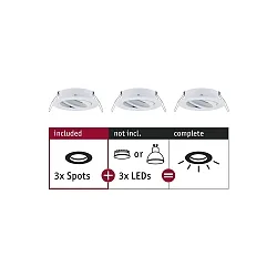 Set of 3 Recessed luminaire CHOOSE, swivelling, IP23, 230V, max. 3x 10W Ø5.1cm, white matt