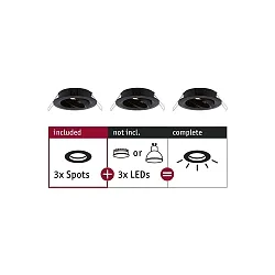 Set of 3 Recessed luminaire CHOOSE, swivelling, IP23, 230V, max. 3x 10W Ø5.1cm, black matt