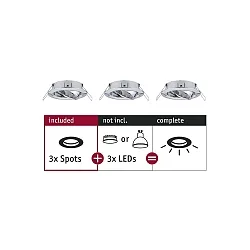 Set of 3 Recessed luminaire CHOOSE, swivelling, IP23, 230V, max. 3x 10W Ø5.1cm, chrome