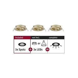 Set of 3 Recessed luminaire CHOOSE, swivelling, IP23, 230V, max. 3x 10W Ø5.1cm, brass brushed