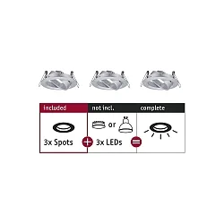 Set of 3 Recessed luminaire CHOOSE, sivelling, IP23, 230V, max. 3x 10W Ø5.1cm, alu turned