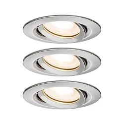 Downlight NOVA GU10 rond, pivotant, lot de 3 GU10 IP65, fer brossé gradable