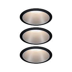 Set of 3 Recessed spot LED COLE IP44, fixed, with LED COIN Module, 230V, 6.5W 2700K460lm 100°, 3-step dimmable, black / silver