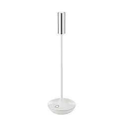 Lampe de table à accu NUCANDLE avec variateur tactile IP54, chrome, scintillant, blanche gradable