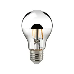 LED Filament Top reflector lamp silver, 230V, Ø 6cm / L 10.4cm, E27, 7W 2700K 720lm 180°, dimmable, clear / silver