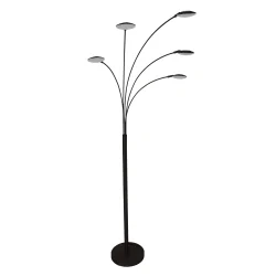 Lampadaire SYNNA 5 flammes, rotatif, avec bras flexible, direct / indirect, avec variateur à cordon IP20, noir mat gradable