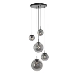 Luminaire à suspension BOLLIQUE 5 flammes E27 IP20, ambre, laiton, noir  gradable