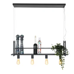 Luminaire à suspension BUCKLEY 4 flammes, avec tablette E27 IP20, noir mat gradable