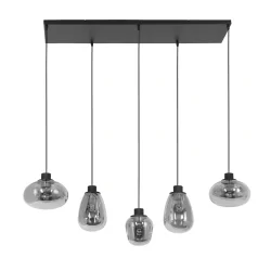 Steinhauer Pendant luminaire REFLEXION, 5 flames, smoky, fitting black