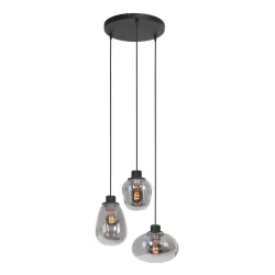 Steinhauer Pendant luminaire REFLEXION, 3 flames, smoky, fitting black