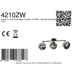 Luminaire mural TENEBRIS 3 flammes E14 IP20, noir gradable