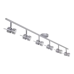 Rampe de projecteurs NATASJA 6 flammes, langue, Dim-To-Warm, réglable GU10 IP20, acier brossé gradable