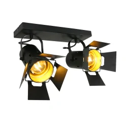 Luminaire de plafond CARRÉ à 2 flammes, réglable E27 IP20, noir mat gradable