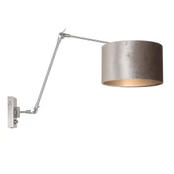 wall luminaire PRESTIGE CHIC cylindrical, with switch, with shade, with jointed arm, with plug E27 IP20, steel brushed dimmable