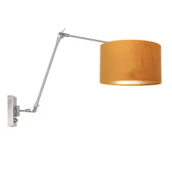 wall luminaire PRESTIGE CHIC cylindrical, with switch, with shade, with jointed arm, with plug E27 IP20, steel brushed dimmable