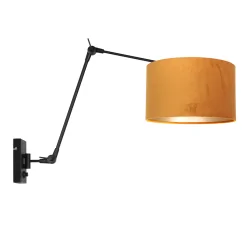 wall luminaire PRESTIGE CHIC cylindrical, with switch, with shade, with jointed arm, with plug E27 IP20, black matt dimmable