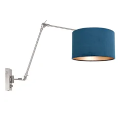 wall luminaire PRESTIGE CHIC cylindrical, with switch, with shade, with jointed arm, with plug E27 IP20, steel brushed dimmable