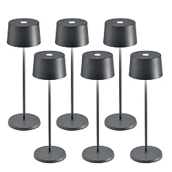 Lampe de table à accu OLIVIA TAVOLO PRO lot de 6 IP65, gris foncé, laqué gradable