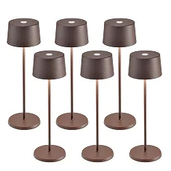 Lampe de table à accu OLIVIA TAVOLO PRO lot de 6 IP65, rouille, laqué gradable
