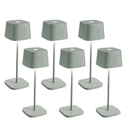 Lampe de table à accu OFELIA TAVOLO PRO lot de 6 IP65, vert sauge, laqué gradable