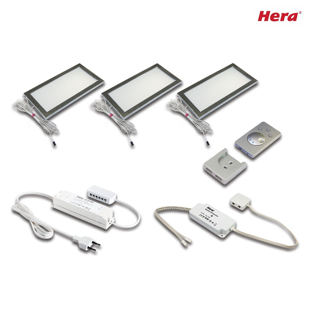Hera 3pc. set of under-cabinet luminaire Dynamic LED SKY 6W + surface mount remote + LED transformer 30W, inox look