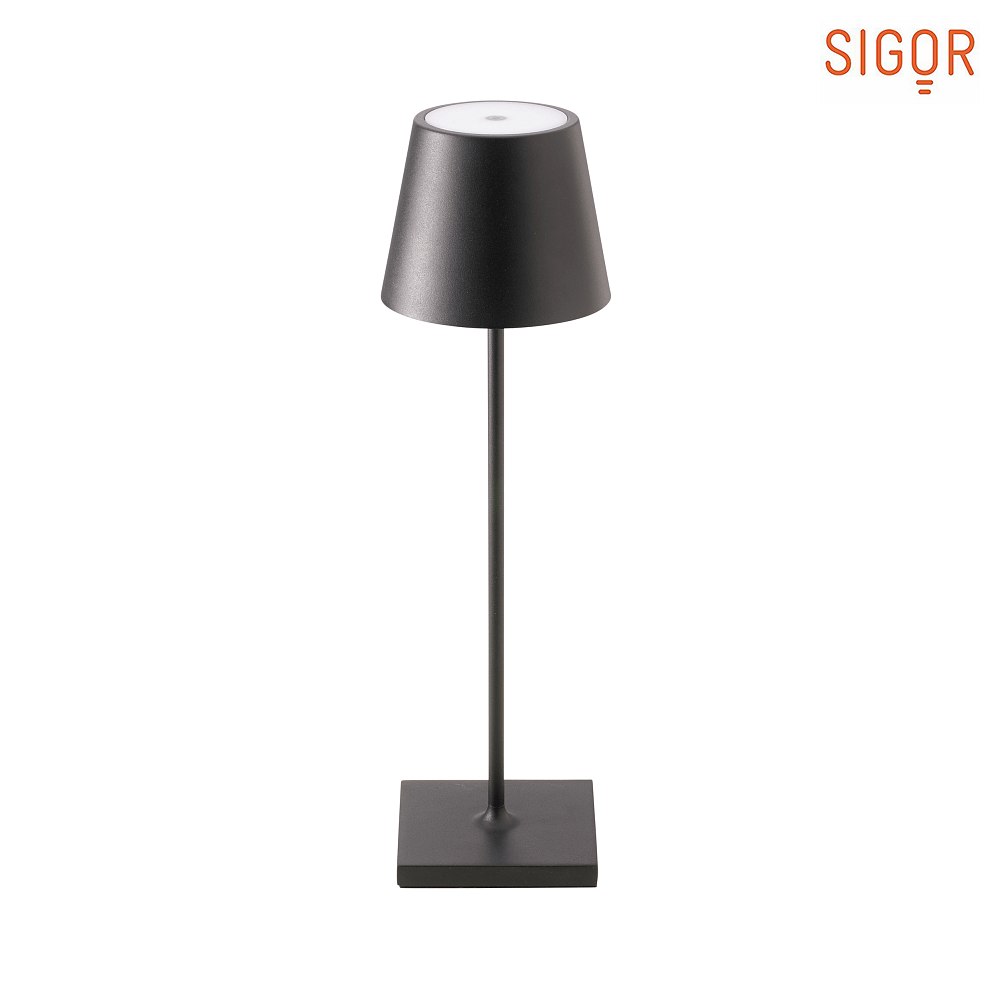 SIGOR LED battery table lamp NUINDIE round, dimmable, IP54, night black, powder coated