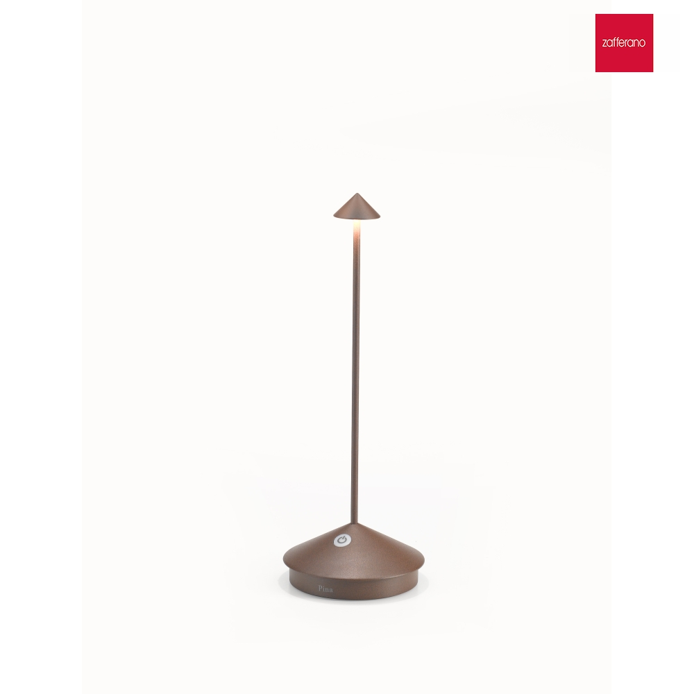 Zafferano battery table lamp PINA PRO dimmable, wireless IP54, corten dimmable