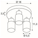 Applique et plafonnier PURI 2.0 - TUBE 3 flammes, rond GU10 IP20, or, noir gradable