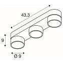 SLV wall and ceiling luminaire KALU 2.0 3 flames, suitable for VDU workstation IP20, black, lacquered dimmable