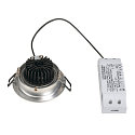SLV LED Downlight Set NEW TRIA DL ROUND Recessed luminaire, 6W, 38�, 2700K, incl. driver, clip springs, alu brushed