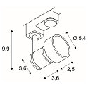 Projecteur triphas� PURI TRACK r�glable GU10 IP20, blanche gradable