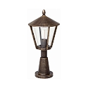 Pedestal luminaire Country style modern Type No. 0529, IP44, 56.5cm, E27 QA55 max. 57W, cast alu, glass, brown brass matt