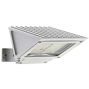 Outdoor LED Floodlight Type No. 2411, IP54, 32W 3000K 3200lm, swiveling, dimmable, cast alu / glass, silver matt