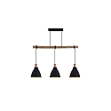 Luminaire à suspension BRENTHIS 3 flammes, grand E27 IP20, bois, noir gradable
