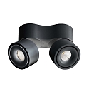 Luminaire de plafond UNI II MINI DOUBLE TILT � 2 flammes, pivotant � la cardan IP20, noir profond gradable