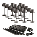 Lampe de table � accu CANIS MINI GASTRO avec variateur tactile, avec chargeur, 15 pi�ces IP65, gris fonc�, mat gradable